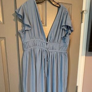 Cupshe Kiss the Sky Blue maxi Dress with Ruffle Sleeves